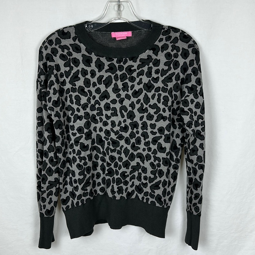 Isaac Mizrahi New York gray cougar print sweater, size S